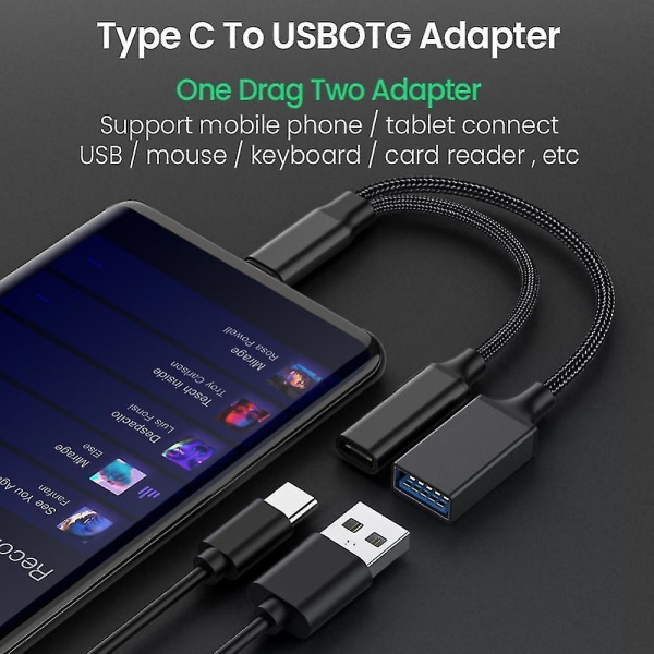 2 i 1 Otg Adapter Kabel Usb 3.0 Til Micro Usb Type C Data til Sync Adapter til Huawei til Macbook U Disk Otg til Huawei/xiaomi Black