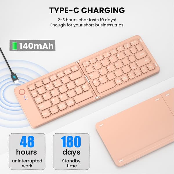 Sammenfoldeligt tastatur i fuld størrelse (synkroniser op til 3 enheder), til Android Windows iOS (Orange)