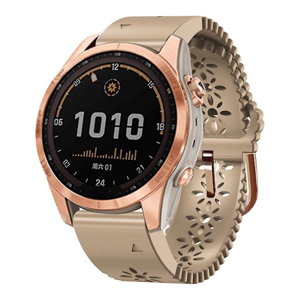 For Garmin Fenix 7S/6S Pro/5S Plus/Instinct 2S Hullet Blomstermønster Silikonurrem Justerbar Hurtigutløsning Myk Rem Erstatning Khaki