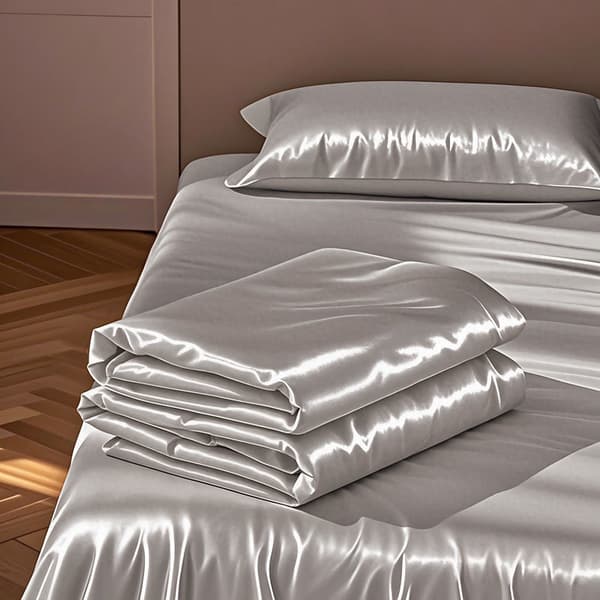 Satinlagner, is-silke polyestermateriale, sengelagner + 2 pudebetræk, 170 x 230 cm (grå)