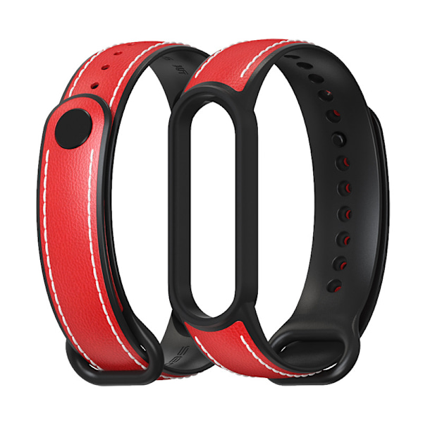 Sopii Xiaomi Mi Band 5/6 -älykelloille, Nahkainen Ranneke Vaihto Red And Black