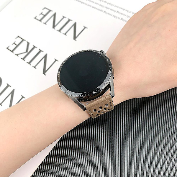 Til Huawei Watch GT 4 46mm/ 4 Pro/ Samsung Galaxy Watch3/ Watch 4 Band Hullet-Out 22mm Læder Rem Tan