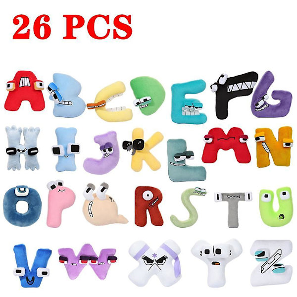 Alphabet Lore Pehmolelut 0-9 Numeroeläimet Pehmolelut Numerolohkonukke lapsille Lapsille Joululahja RBW 26 PCS A-Z