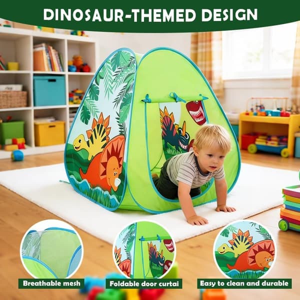 Dinosaur Pop-up Leketelt for Barn, Sammenleggbart Lekehus for Barn Innendørs Utendørs