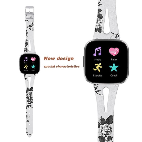 Til Fitbit Versa 2 læder urrem med midteråbning IDZ White Ash Flower