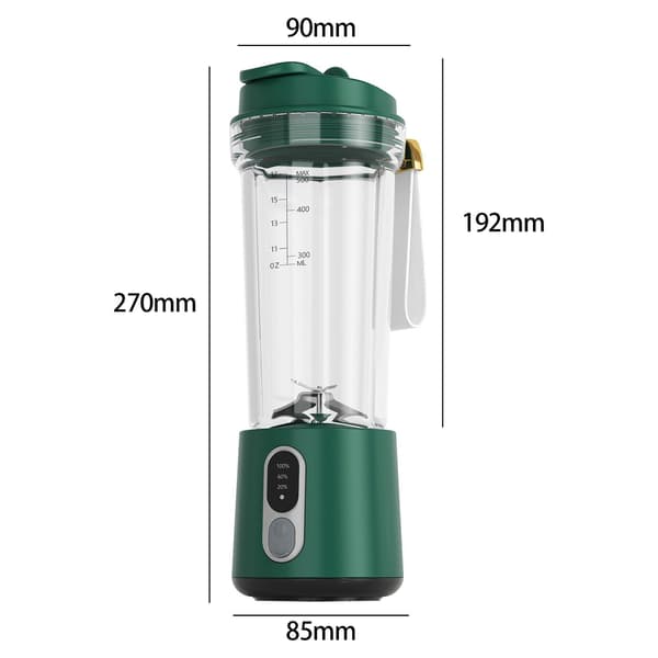 Juicer 4000Mah, 180W USB 4-blads juicekopp med dobbel funksjon (grønn)