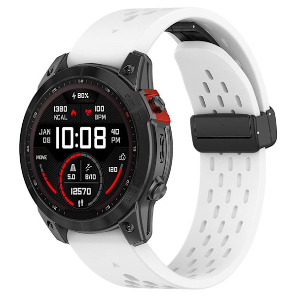 26mm Andningsbart Klockarmband För Garmin Tactix 7 Pro/fenix 7x/fenix 7x, Solsilikon Klockarmband Med Fällbart Spänne White