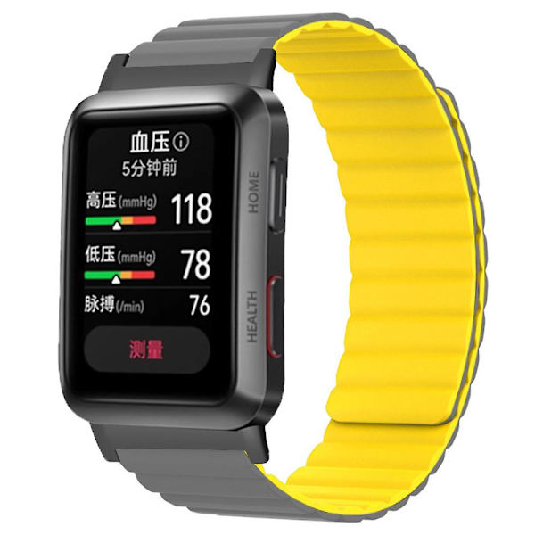 Til Huawei Watch D Magnetisk Justerbar Silikone+Metal Urrem Erstatning Grey Yellow