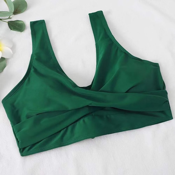 ASKSA Bikini Set för Dam Korsad Rygg Baddräkter Badkläder Dragsko Sida Strandkläder Baddräkt, Grön, L Green L