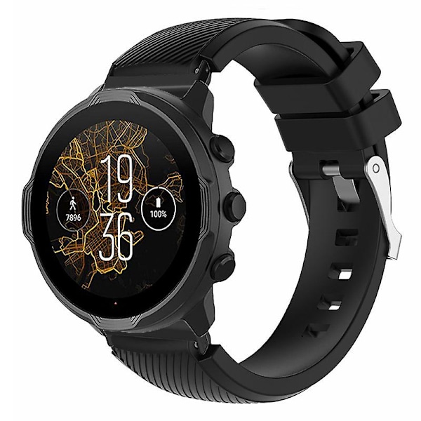 24mm Twill Texture Silikonurrem for Suunto Spartan Sport Wrist Hr Baro / Suunto 7 Black