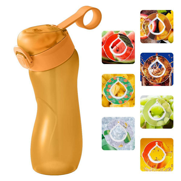 Vattenflaska med 7 Smakskapslar, 550 ml, Sockerfri Vattenkopp Lämplig för Utomhussporter Orange