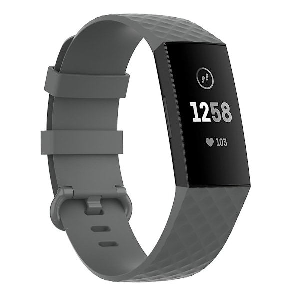 18mm Silverfärgat spänne TPU handledsrem armband för Fitbit Charge 4 / Charge 3 SE, Storlek: L Grey