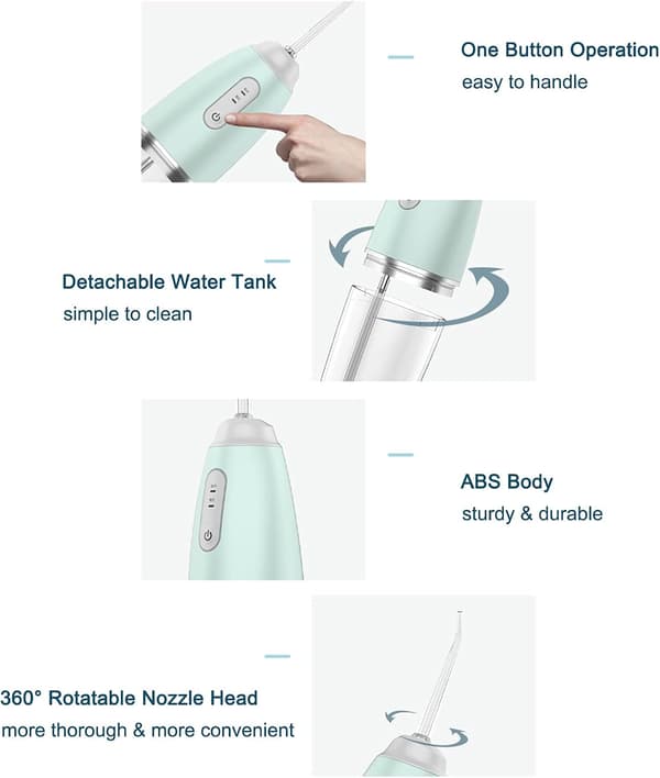 Muntlig irrigator - 230 ml vattentank 4 olika munstycken, vit