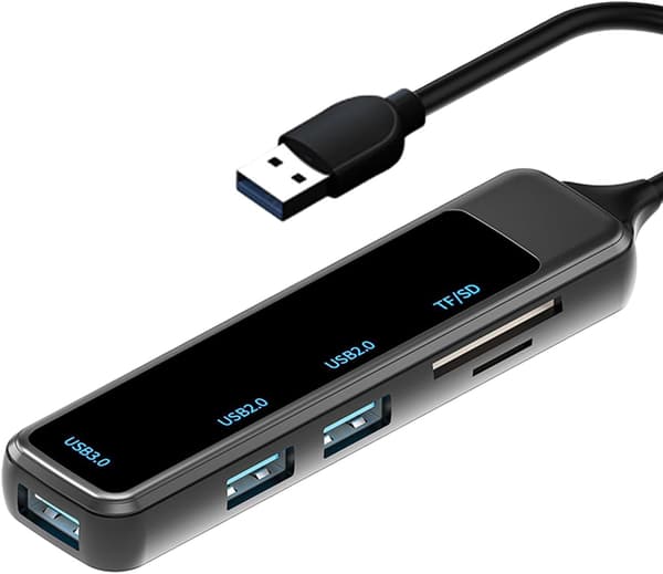 Adapter - USB Hub Multiport, 5 i 1 USB TF/SD (Sort)