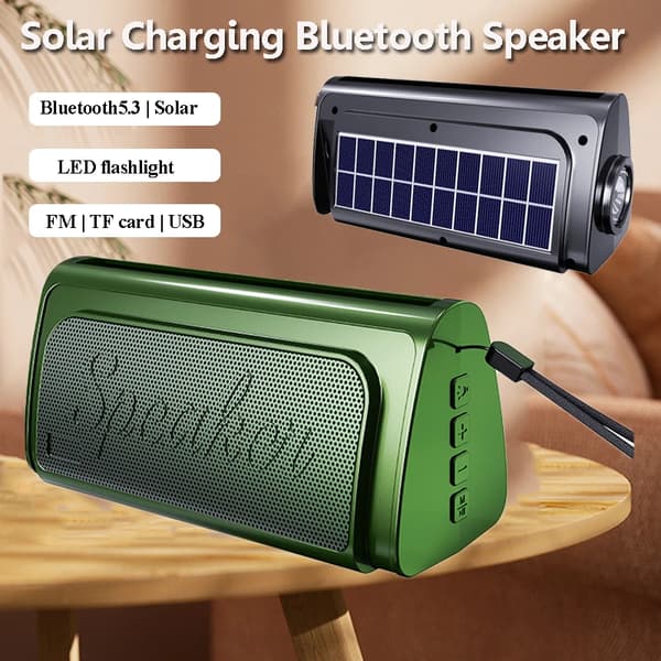 Coluna Bluetooth Solcelle Drevet Udendørs Lydsystem Med LED Lommelygte Understøttelse FM USB TF Kort (Sort)