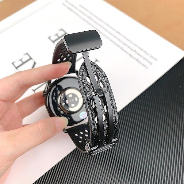 Til Huawei Watch GT 3 42mm/ GT 3 Pro 20mm PU Læderrem Huller Design Urrem Black