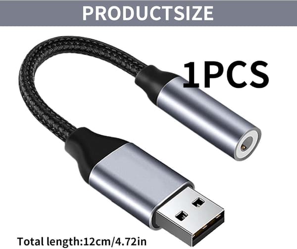 Lydadapter USB til 3,5 mm jack, eksternt lydkort USB til Aux stereokonverter