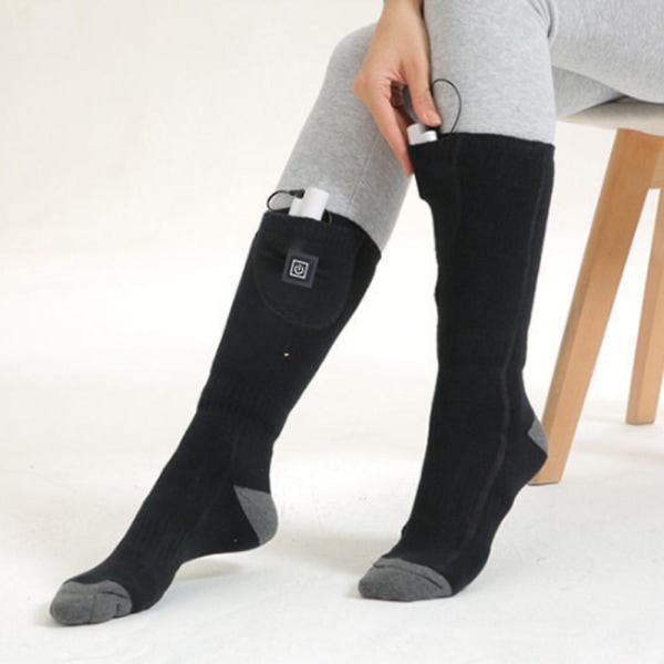 1 par opvarmede sokker med genopladeligt elektrisk batteri til mænd kvinder termisk fodvarmer