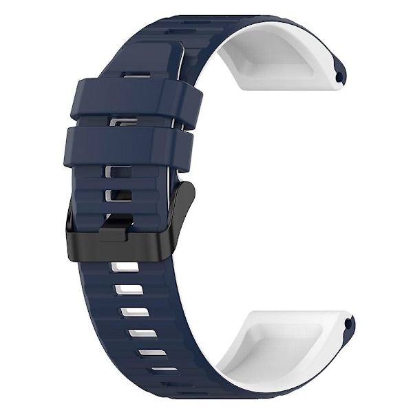 Silikonklokkebånd Tofargede horisontale striper Håndleddsstropp for Garmin Fenix 7 Pro Midnight Blue White