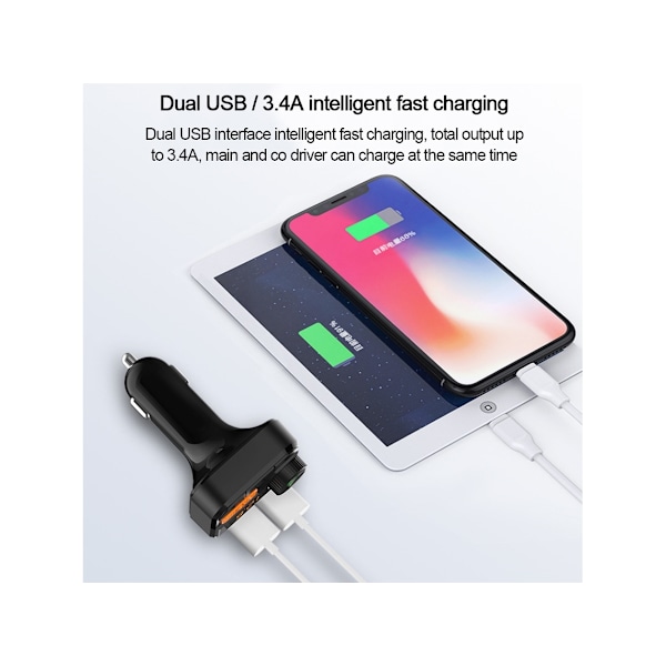 Bluetooth 5.0 Bilkit med LED Digital Display Trådlös Bil FM-sändare Stödjer Dubbla USB-utgångar U-Disk/SD Ljudadapter