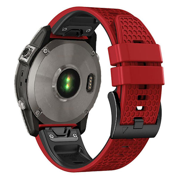 Pistekuvioinen silikoniranneke Garmin Tactix 7 Pro / Fenix 7x / 6x Pro / 5x Plus -kellolle, 26 mm:n kaksiväriranneke Red Black