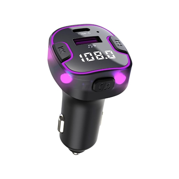 Bluetooth FM-sender til bil: Håndfri opkald, navigationsvejledning, HD 5.3 lydkvalitet, USB/Type-C (5V3.1A)