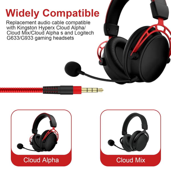 Lydkabeludskiftning til HyperX Cloud Alpha Cloud Mix, med lydstyrkekontrol (ingen mikrofon) No Mic