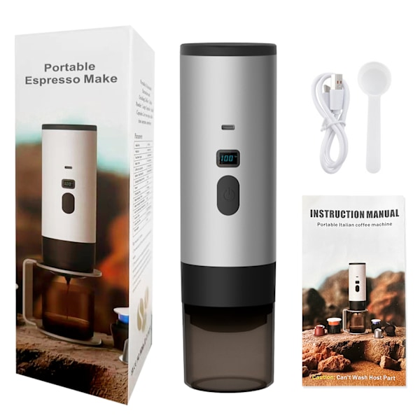 Bärbar Kaffemaskin, Digital Display Pumptyp 3-I-1 Kapselkaffemaskin (Grå)