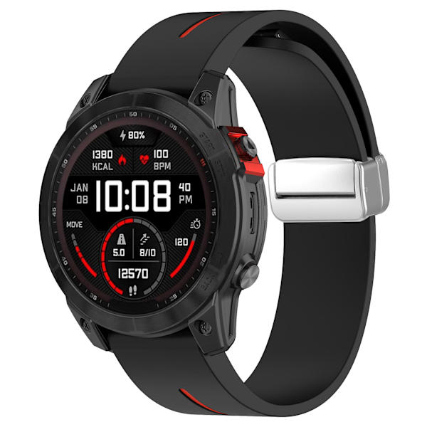 Sølvspenne Silikonbånd 26mm Klokkestropp For Garmin Tactix 7 Pro / Fenix 7x/6x/6x Pro/5x Plus Black Red