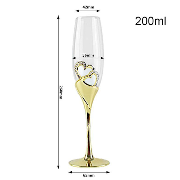 2st/ set Bröllop Kristall Champagneglas Guld Metall Stativ Flöjter Vinglas Bägare Festälskare Alla hjärtans dag presenter 200ml