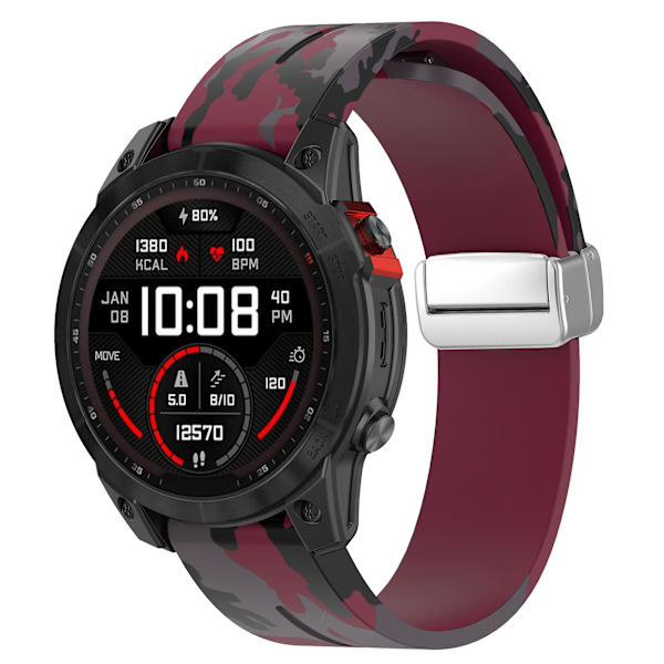 Sølvspenne 22mm Silikon Rem for Garmin Fenix 7 / Forerunner 965/955/945/935 Camo Wine Red