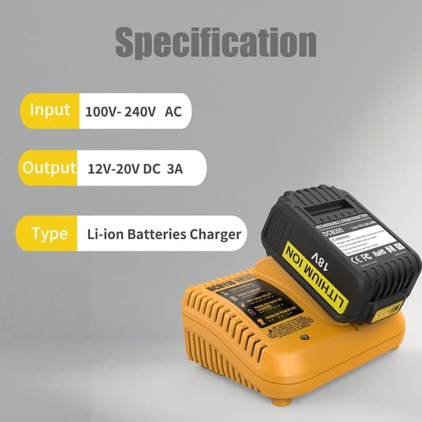 Kompatibel med DCB118 hurtigoplader, til Dewalt 12V/20V MAX lithium-ion batteri DCB112 DCB101 Black