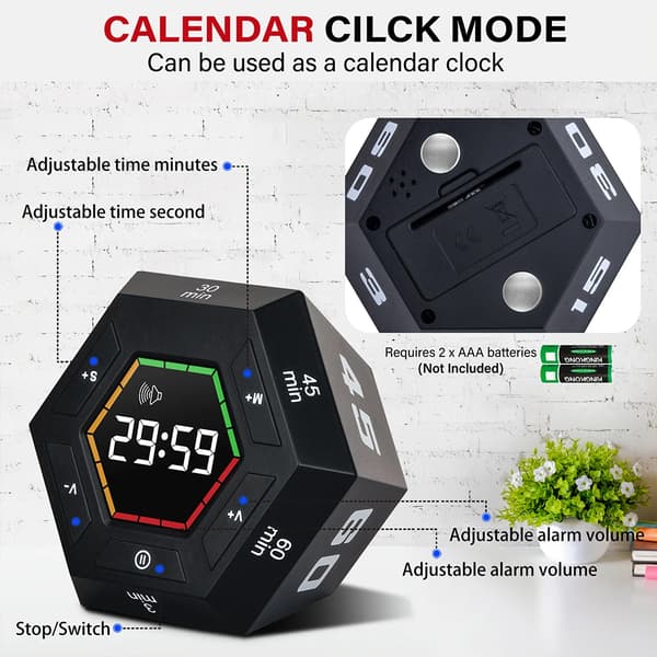 Sekskantet visuell flip-produktivitetstimer Black