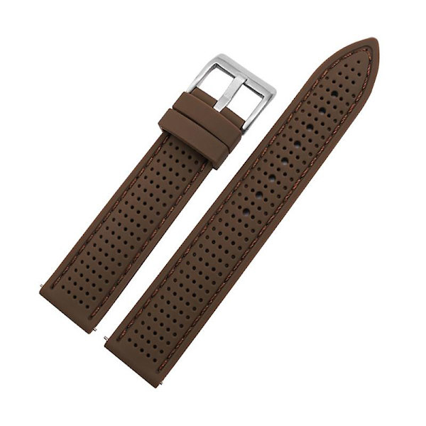 Til Huawei Watch GT 3 42mm/ GT 3 Pro 43mm Watch Band 20mm Silikone Rem Brown Brown Thread Silver Buckle