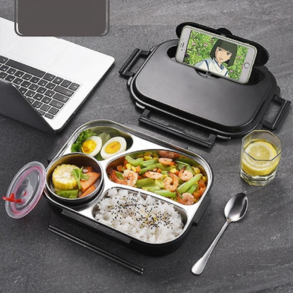 Mikroaaltouunissa lämmitetty lounaslaatikko Bento-tyylinen lounasratkaisu 304 ruostumaton teräs Black