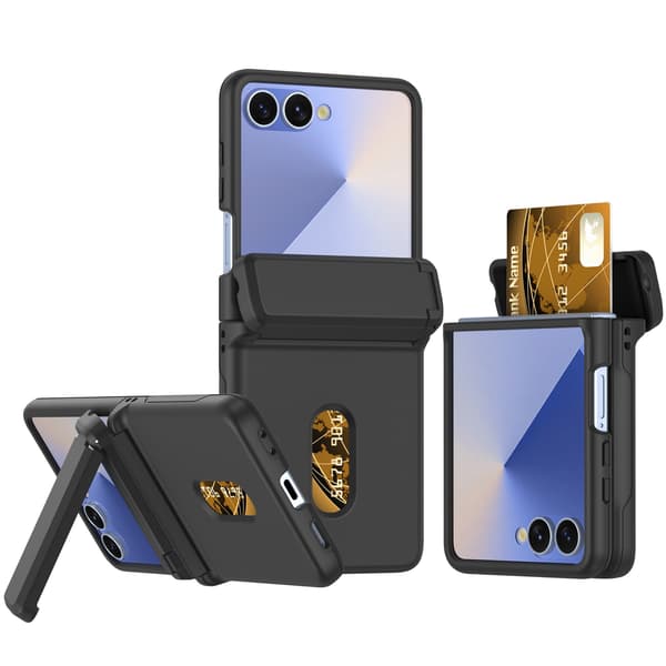 Etui til Samsung Galaxy Z Flip 7, Spring Card Slot Wallet Hinge Etui (Sort)
