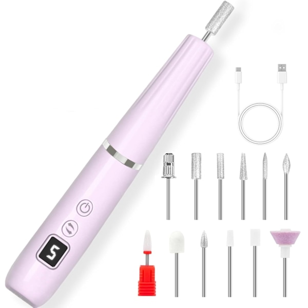 Electric Nail File Professional , Portable Nail Drill Set, Rechargeable Manicure And Pedicure Set (Pink)