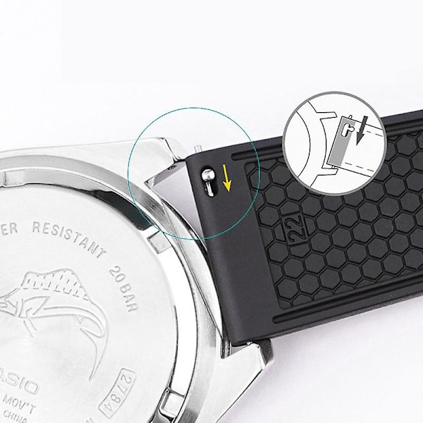 Ersättningsarmband i fluorogummi, 20 mm, universellt, för Samsung/Huawei/Garmin Smart Watch Sapphire Black Buckle