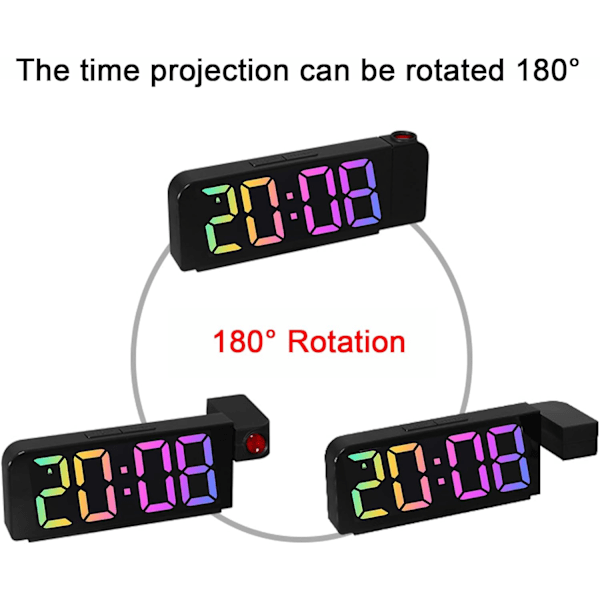 Digital väckarklocka, HD röd projektion och 180° rotation, datum- och temperaturvisning (spegelblå)