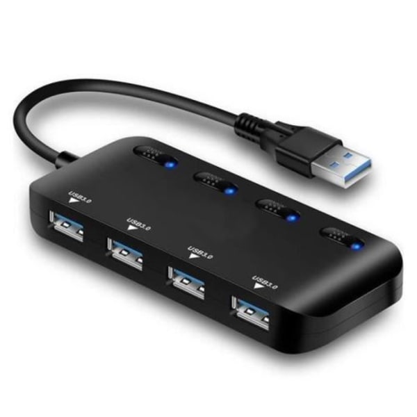 USB 3.0 Hub Power, Multi 4 Ultra Thin Multiple USB-porter med individuelle strømbryter-lysdioder