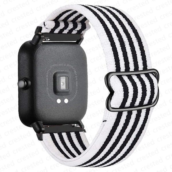 20mm/22mm Rem For Amazfit Gts 4/2e/3/gts2 Mini/gtr 4/3/pro/gtr2/47mm/stratos Nylon Elastisk Klokkearmbånd Amazfit Bip Reim stripe white black 20mm