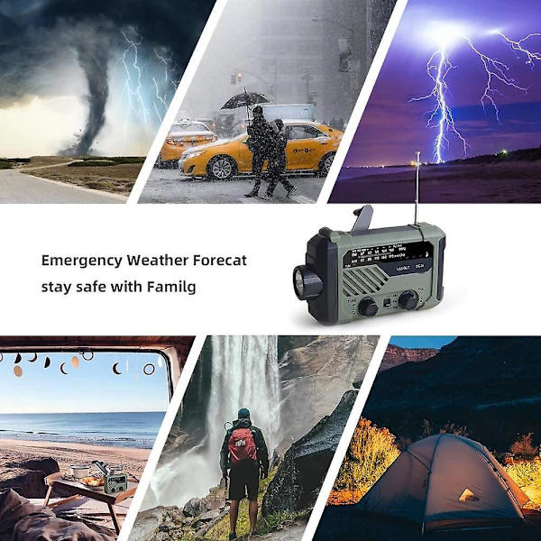 Kannettava radio käsikampi Am Fm Noaa Emergency 3-in-1 lukulamppu taskulamppu aurinkolataus 2000mah power matkapuhelimelle
