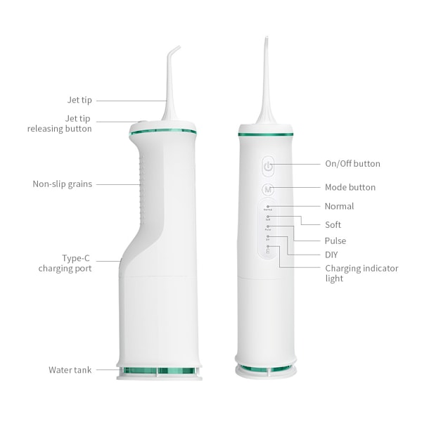 Oral Irrigator, 350 ml med 4 arbejdsindstillinger (sort)