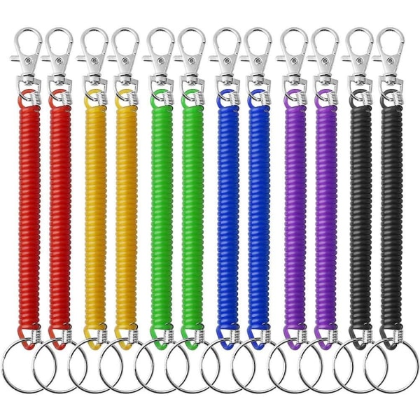 12 stykker elastisk spiral nøglering, farverig plastik nøglering Spring nøgleholder