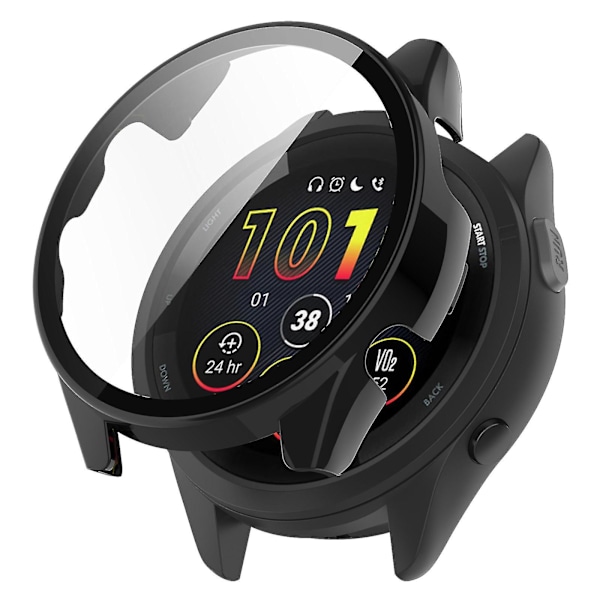 Huamade For Garmin Forerunner 265 Smart Watch Pc Urkasse med skærmbeskytter af hærdet glas Black
