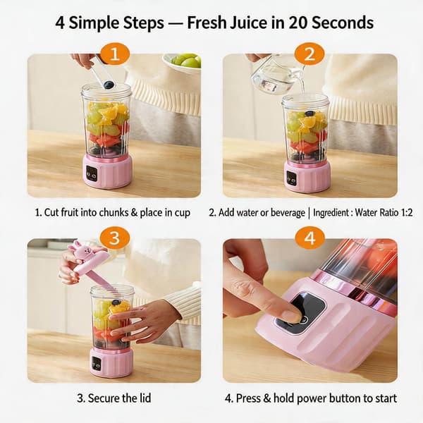 Blender, 12 kniver, USB-lading Reisejuice Maker Cup (lilla)
