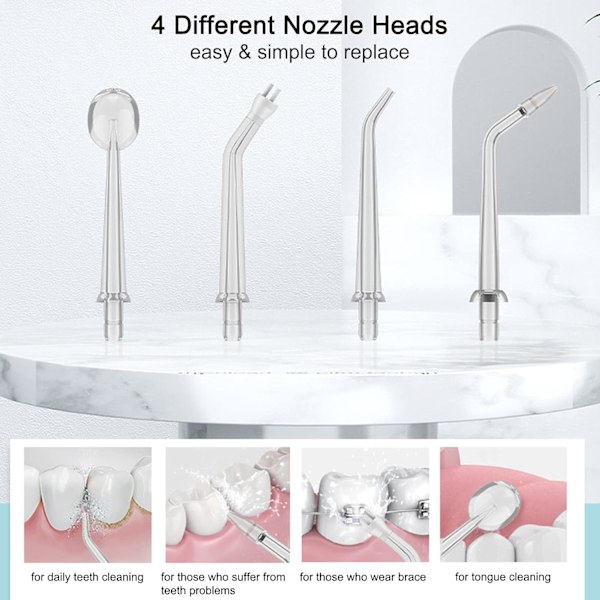 Oral Irrigator - 230 ml vattentank, 4 olika munstycken, Rosa