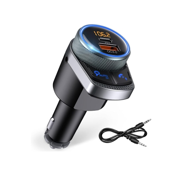Bluetooth 5.1 Bil FM Transmitter 24W PD & 18W QC3.0 Opladningsport Håndfri Opkald Bluetooth Afspilning Sort