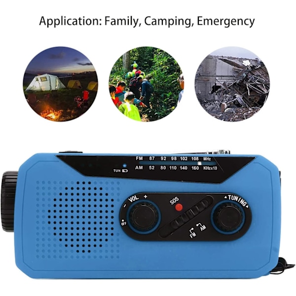 Nödradio med Vev, Vädervarning och Ficklampa (Blå)