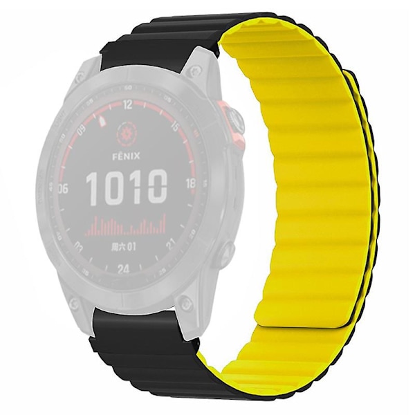 Magnetisk silikoneurrem til Garmin Fenix 7s/6s/5s, med 20mm PC-stik Black Yellow